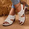 Sandalias Europeas y Americanas Transfronterizas Caladas de Comercio Exterior con Tacón Grueso Estilo Nuevo con Velcro para Verano 2026, Talla Grande al por Mayor
