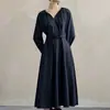 Vestido lavable de cintura alta 2026 otoño nuevo vestido camisa estilo japonés vestido largo holgado de manga de farol
