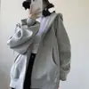 Moletom cardigã liso para mulheres, estilo mais vendido outono/inverno 2026, forrado com fleece, retrô americano, casual, top com capuz de corte solto