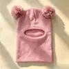 Calentador de Cuello Doble Bola para Niños con Gorro Integrado Forrado de Polar con Protección para Orejas, Gorro de Lana Tejido Cálido de Invierno para Niños y Niñas