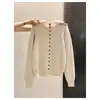 Cardigan de Tricô Estilo Francês Preguiçoso com Gola Alta Pequena Feminino Outono Inverno Espessado Solto Macio Fofo Suéter de Malha de Botão Único Peça de Roupa Externa Top