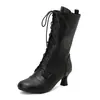 Botas Martin de cordones con punta redonda estilo europeo y americano, botas de mujer de tacón alto hasta la pantorrilla para otoño e invierno, talla grande, suministro de comercio exterior transfronterizo 7737