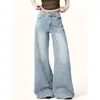 Jeans de mezclilla azul claro desgastados para mujer, de cintura alta, cómodos, corte holgado, estilizan, versátiles y ligeramente acampanados, perfectos para el otoño