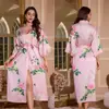 Vestido Pijama de Comercio Exterior para Mujer Verano Estampado Tallas Grandes Bata Ropa de Casa para Mujer Lujo Ligero Satén de Seda Artificial Bata de Baño para Dama Ropa de Casa