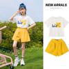 Conjunto de Verano para Niñas 2026 Estilo Nuevo para Niños Mayores, Conjunto de Dos Piezas de Algodón con Manga Corta y Shorts, Conjunto Deportivo Casual de Dos Piezas para Niña