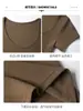 Camiseta de manga corta con hombros rectos para mujer, ajuste slim de verano, estiliza la figura, ceñida a la cintura, cuello en U, camiseta base para llevar debajo, top corto de chica hot americana