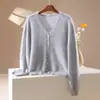 Novo cardigã de malha com gola de lã de cashmere para outono e inverno, de manga comprida, macio e suave, blusa suéter de lã escovada em cor sólida