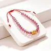 Pulsera de cuerda roja para comercio exterior con cuentas de amatista y chapadas en oro, pulsera tejida de estilo étnico anudado, pulsera china