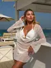2026 Estilo Nuevo Europeo y Americano Cuello Oscilante Lentejuela Especial Manga Larga Malla Traje de Baño de Tres Piezas Bikini Transfronterizo
