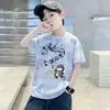 Camiseta de Manga Curta 100% Algodão Puro para Meninos Moda Verão Tie-Dye Manga Meia-Manga Roupa Infantil Tendência Nova Roupa Infantil Top
