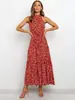 Vestido para mujer 2025 nuevo con cuello halter estampado de ondas y cordones
