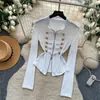 Cardigan Retro Cool Coreano Hebilla Metálica Cremallera Picante Manga Larga Cintura Delgada Superior para Viajar Adelgazante Versátil Capa Base para Mujer