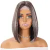 Peluca corta tipo bob con reflejos de encaje para mujer, seda de alta temperatura, raya al medio, hasta la clavícula, cuero cabelludo simulado, pelucas europeas y americanas