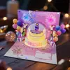 Aniversário Música Balão Fogos de Artifício Assoprar Velas Bolo 3D Cartão de Cumprimentos Estéreo Cartão de Bênção Girly Heart do Instagram