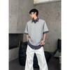 Camisa de Manga Corta para Hombre, Nueva de Moda para Estudiante, Color Block Falso de Dos Piezas, Verano Casual Versátil Cuello Vuelto Manga Media, Holgada y Moderna