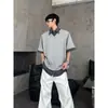 Camisa Polo Falsa Duas Peças Cor Contrastante Manga Curta Masculina Verão Casual Versátil Gola Lapela Meia Manga Camiseta Solta Tendência Manga Três Quartos