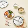 Plato llano de acero inoxidable para uso doméstico, plato especial para alimentar bebés, plato infantil anticaídas y antichispas, vajilla con ventosa, bol para arroz y cuchara