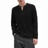 Camiseta de manga longa canelada, estilosa e resistente, com urso mágico para homens, adequada para o trajeto diário, com corte regular e gola Henley
