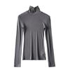 Top de punto tipo cuello alto estilo americano para otoño e invierno para mujer, camiseta básica de manga larga ajustada de cuello alto con base acanalada