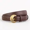 Cinturón de Cuero de Dos Capas Retro para Mujer con Hebilla de Pin Plateada, Adelgazante y Versátil, Adecuado para Pantalones Casuales, Cinturón de Cuero Ceñidor de Cintura