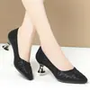 Sapatos de Salto Alto para Mulheres, Modernos, Elegantes e Delicados, Novos Sapatos de Salto Único Estilo Primavera, Saltos Finos, Saltos Médios, Sapatos de Couro Vazados Respiráveis de Malha para Mulheres