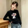 Camada Base Térmica Feminina com Interior Aconchegante Penteado Camiseta de Manga Longa com Gola Redonda Infantil Estilo Novo Outono Inverno Top Casual Versátil