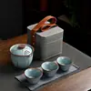 Juego de Té de Viaje Horno Ru, un juego con una tetera y tres tazas, bolsa de viaje portátil, película de apertura, puede elevar la taza exprés, regalo de acompañamiento para negocios