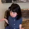 Conjunto de Meninas Coreano 2026 Verão Infantil Super Bonito Senso de Design Camisa Azul Xadrez Saia de Renda para Bebê