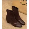 Botines de tobillo de moda para mujer, color negro otoño, con plataforma interior para aumentar altura, puntera cuadrada versátil, nuevos 2026, tacón alto, botas ajustadas de gamuza