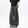 Calça Casual Masculina Estilo Old Money Cor de Café Tecido Imitação de Linho Fina Corte Curvo para Verão, Caimento Solto de Seda de Gelo Secagem Rápida Perna Larga Respirável