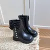 Botas de Princesa para Niñas de 6-12 Años Otoño Invierno Nuevo Estilo Moño Perla Bota de Media Pantorrilla de Cuero Suela Suave Antideslizante Botas Martin para Niños