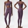 Traje de Yoga de Onda Pequeña Transfronterizo de un Hombro para Mujer Lycra Talla Grande Europeo y Americano Traje Deportivo para Correr Fitness Conjunto de Dos Piezas