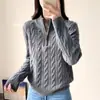Suéter casual de punto trenzado de manga larga con cuello alto y media cremallera, versátil, estilo coreano, nuevo para otoño/invierno 2026, para mujer