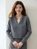 Suéter de malha de cashmere com botões e gola semiaberta, estilo simples, novo, pullover feminino, manga longa, quente, versátil, camada base