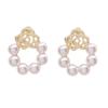 Pendientes retro franceses de moda con forma de flor dulce y perla, pendientes pequeños y bonitos con forma de rosa hueca para mujer