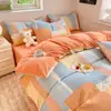 Juego de Ropa de Cama de Franela Gruesa de Algodón Puro de Cuatro Piezas Ropa de Cama 100% Algodón Otoño e Invierno Funda Nórdica Sábana Sábana Ajustable Juego de Tres Piezas