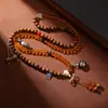 Colar de Contas de Oração de 108 Contas Estilo Xizang, Deus da Riqueza Amarelo, Feito à Mão, com Acessórios Estilo Xizang, Pingente Multicamadas Estilo Étnico