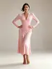 Vestido largo de manga larga para mujer, color liso, cuello en V fruncido irregular, nuevo de otoño e invierno, comercio exterior transfronterizo europeo y americano Amazon