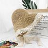 Sombrero para el sol estilo coreano, sombrero de paja de encaje fresco de estilo japonés de verano, sombrero de pescador de playa con protección solar plegable para mujer