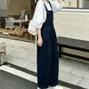 Overol de mezclilla casual para mujer, de cintura alta, pierna ancha, diseño de una sola pieza, adecuado para primavera y otoño, efecto rejuvenecedor y adelgazante, pantalón holgado y largo para figuras petite
