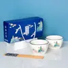 Conjunto Criativo de Cerâmica Azul e Branco Estilo Japonês Louça de Mesa Tigelas e Hashis Conjunto Tigela e Prato Tigela Auspiciosa Tigela de Cerâmica para Uso Doméstico