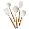 Espátula de Silicone de Grau Alimentício Resistente a Altas Temperaturas Colher de Sopa Escorredor Pá de Fritar Conjunto Cabo de Faia Utensílios de Cozinha Frigideira Antiaderente Especial