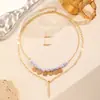 Collar apilado geométrico de cuentas de piedra natural transfronterizo, cadena para clavícula de moda de oro de 14 quilates, juego de pendientes en stock