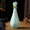 Botella de licor vacía de cerámica con juego de tazas 0.5 kg frascos vacíos sellados estilo chino hecho a medida pequeña petaca de licor para el hogar