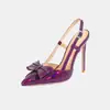 Sandalias de punta cerrada con lazo para mujer de comercio exterior transfronterizo, nuevos zapatos de tacón alto sin talón de punta fina, zapatos de vestir elegantes y versátiles