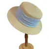 Sombrero de Paja Elegante Francés de Color Claro Estilo Resort de Alta Gama Sombrero de Ala Plana Ala Ancha Sombrero de Sol de Verano para Mujer