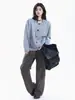Cárdigan de Punto Gris Otoño con Cuello Redondo para Mujer, Nuevo Estilo Primavera y Otoño, Suéter Chaqueta Holgado Casual Estilo Perezoso, Top Corto
