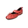 Zapatos de Ballet Mary Jane de Piel de Vaca con Diseño de Nicho, Lazo y Velcro, Suela Suave, Zapatos Planos Versátiles