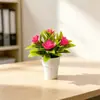 Nueva planta en maceta pequeña de loto de 5 flores de plástico transfronteriza para decoración de sala de estar en casa, maceta linda tipo helado artificial flor bonsái