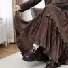 Falda de Terciopelo tipo Pastel para Mujer, Nueva Falda Larga de Línea A con Volantes de Cintura Alta para Otoño e Invierno, Falda de Paraguas Texturizada de Longitud Media